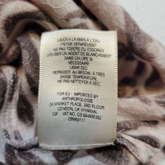 Maeve Anthropologie Pleated Animal Leopard Print Blouse Top Short Ruched Sleeves - Picture 11 of 13